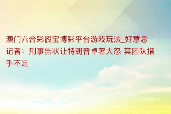 澳门六合彩骰宝博彩平台游戏玩法_好意思记者：刑事告状让特朗普卓著大怒 其团队措手不足